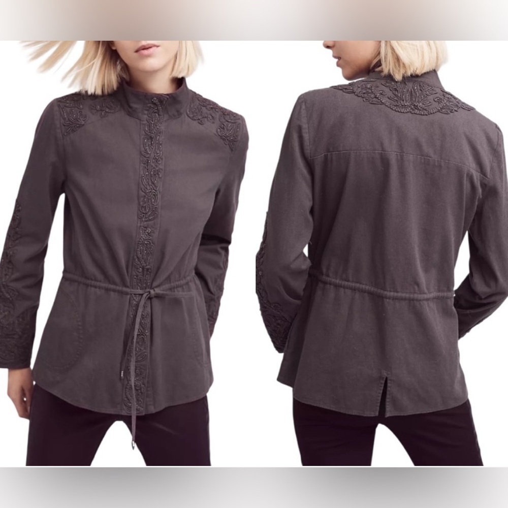 Love Sam Olive Green Embroidered Jacket Women’s Button Up Size S 100% Cotton
